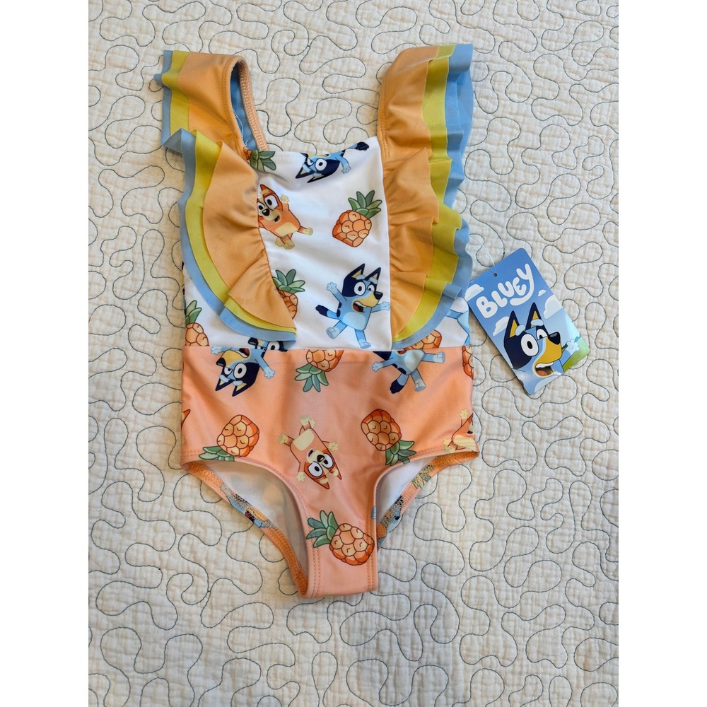 Bluey Bingo Pineapple Ruffle One‎ Piece Swimsuit Girls 2T
